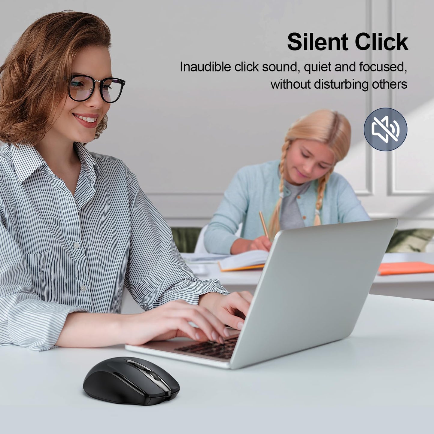 TECKNET Wireless Mouse Rechargeable, 2.4G USB-A Silent Mouse, Quiet Click, 6 Adjustable 4800 DPI, Cordless Computer Mice, Ergonomic Mice for Laptop, 6 Buttons for Chromebook, Ergo Grip - Black