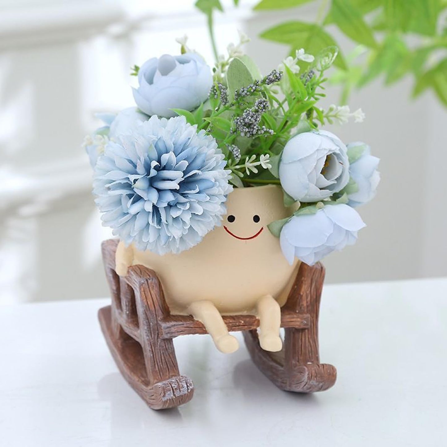 JaeyiTfu Rocking Chair Resin Planter - Cute Plant Pot - with Drainage Hole - Smiley Succulent Pot - for Garden - Lawn - Patio Indoor and Outdoor Use