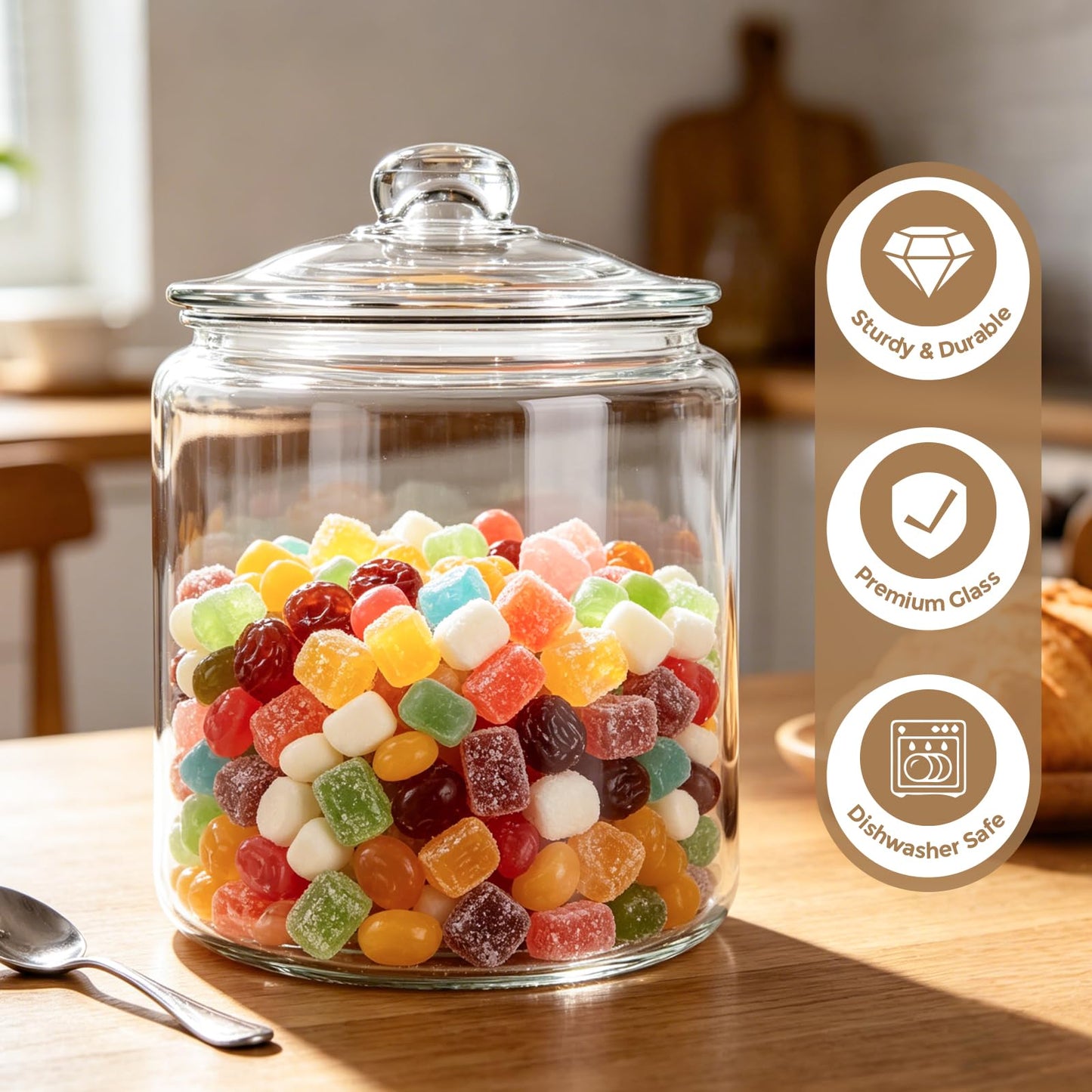 Masthome 1 Gallon Glass Jar with Lid,Large Glass Cookie Jar,Wide Mouth,Dishwasher Safe,Large Clear Jar,Storage Containers with Lids For Flour,Nuts,Cookies,Snacks