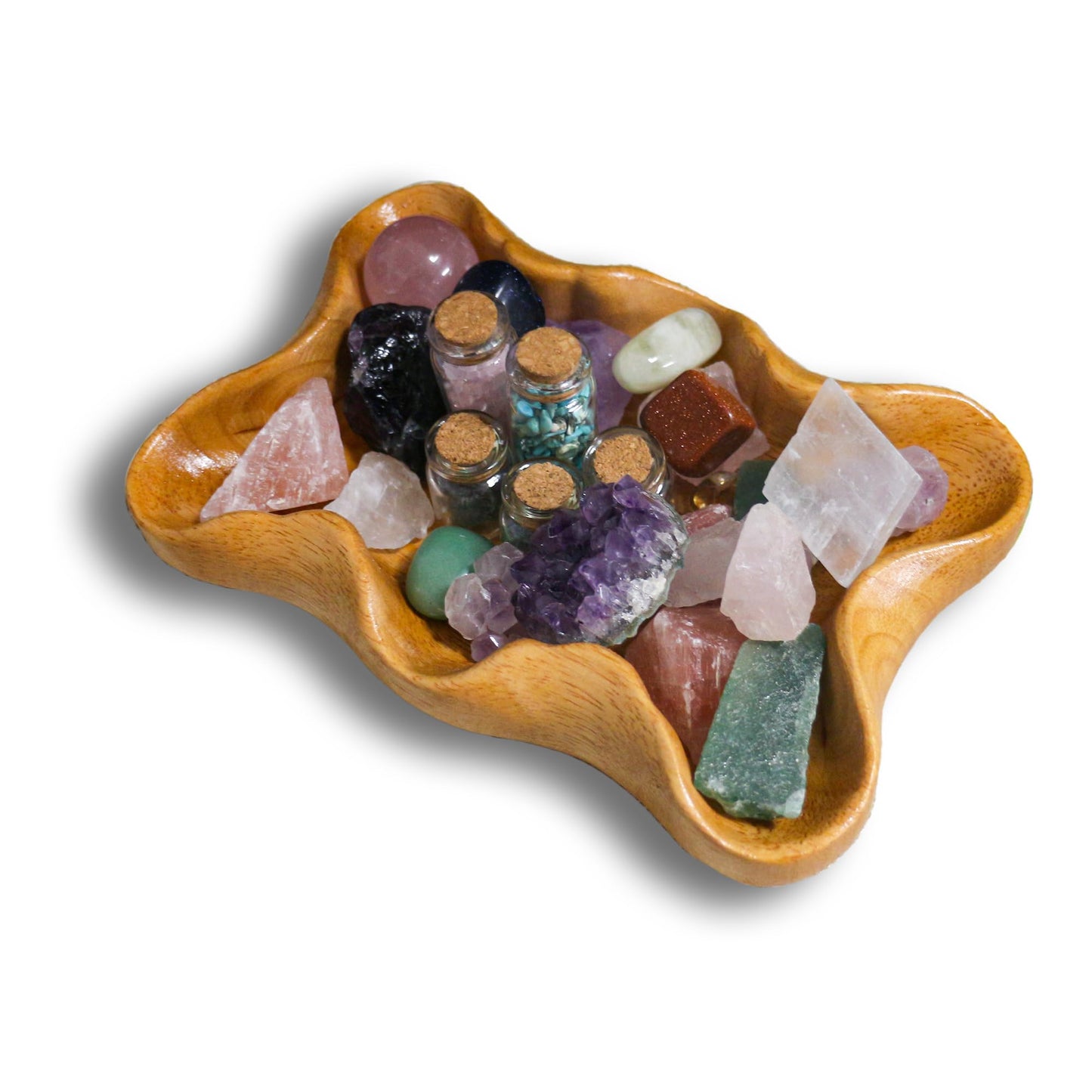 Crystal Tray for Rocks, Gems, and Healing Stones, Wooden Decorative Display Holder, Altar Offering Plate, Zen Decor Tray for Essential Oils