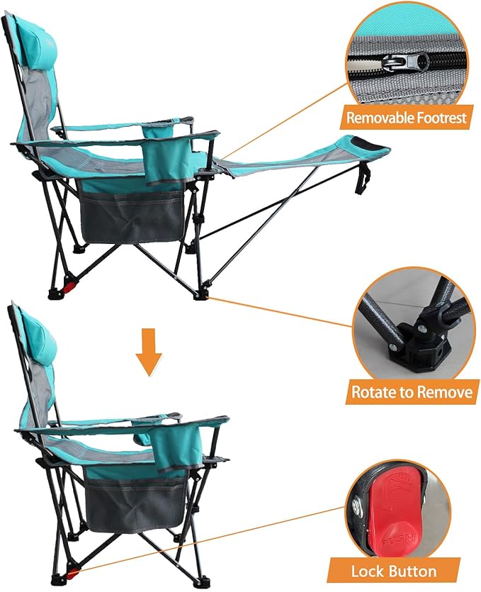 Reclining Camping Chair with Removable Footrest Lounge Chair with Headrest