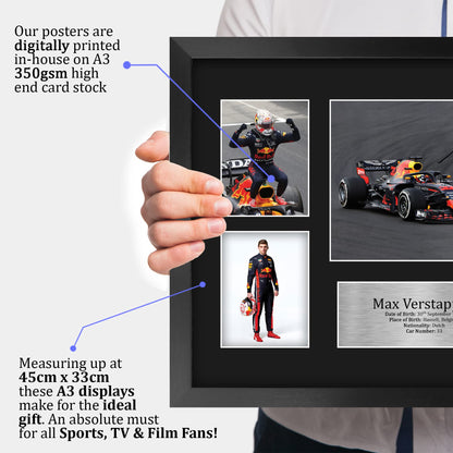 HWC Trading FR A3 Max Verstappen Gifts Printed Signed Autograph Presentation Display for F1 Formula 1 Racing Fans - A3 Framed