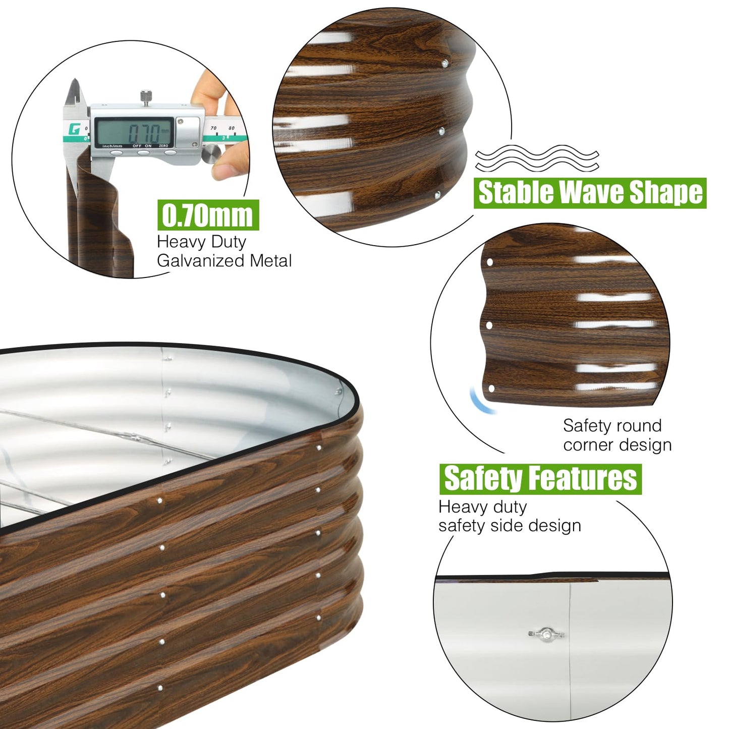 SnugNiture Galvanized Raised Garden Bed, 6x3x1.5ft Oval Metal Planter Box for Planting Outdoor Plants Vegetables