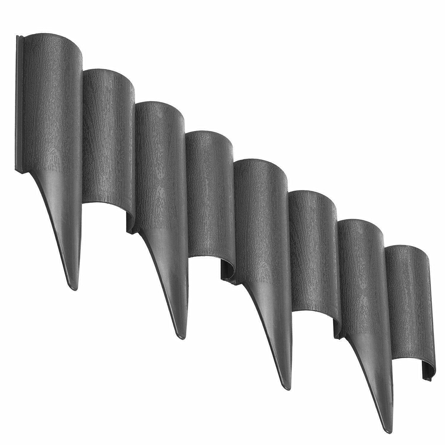 Grey Lawn Edging Border Palisade - 2.5 metres / 8.2 ft Long - Garden Fencing with Wood Log Texture and Ground Stakes for Landscaping, Flower Beds, Patio, Lawn, Pavement Edge