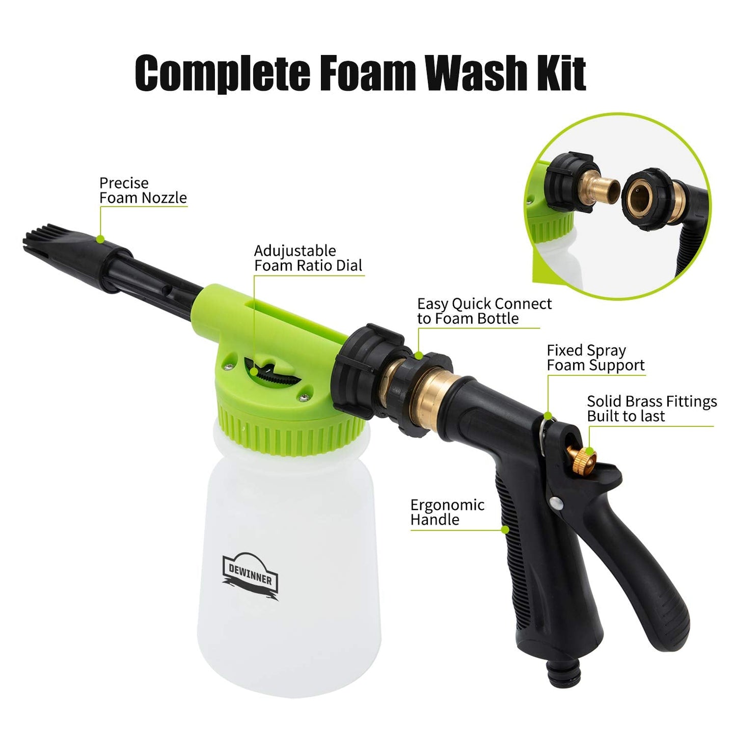 Car Wash Foam Cannon, DEWINNER Foam Blaster, Quick Release Soap Washer gun, Quick Connect to Garden hose Snow Lance, Auto Washer Sprayer, With Cleaning Kit