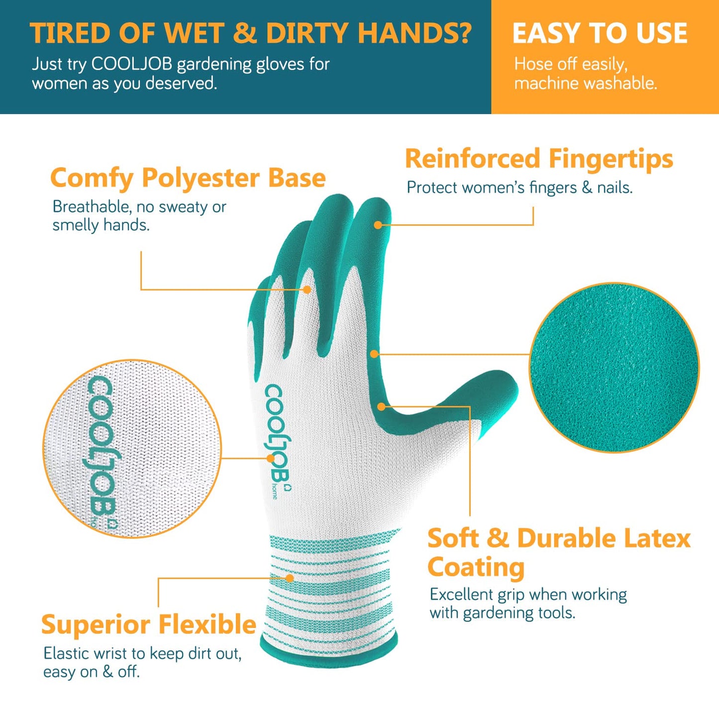 COOLJOB Gardening Gloves for Women, 6 Pairs Ladies, Comfortable Breathable Garden Gloves, Gardening Gift, Medium Size Fits Most, Red & Green (Half Dozen M)