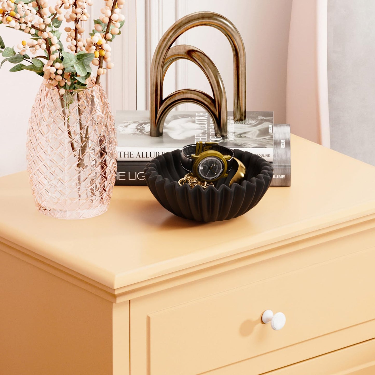 Kultilanda Small Ceramic Bowl Black Decorative Bowl, Modern Home Decor Centerpiece 6 Inches Key Jewelry Ruffle Fluted Scalloped Bowl