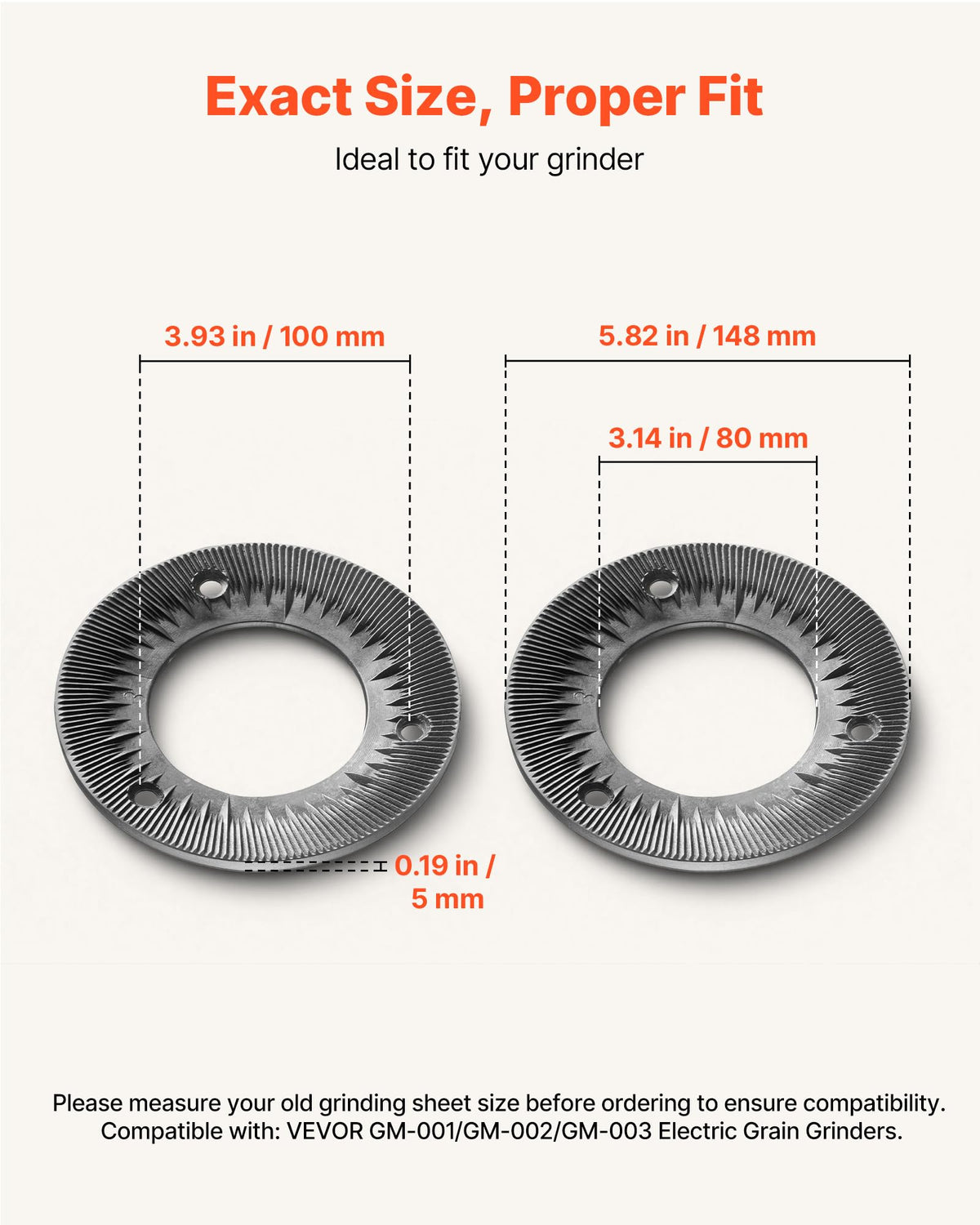 VEVOR 2PCS Grinding Sheets for Electric Grain Mill Grinder, Cast Iron Dry Grinding Discs, Replacement Grinding Plates Compatible with VEVOR GM-001, GM-002, GM-003 Corn Spice Mill Grinder