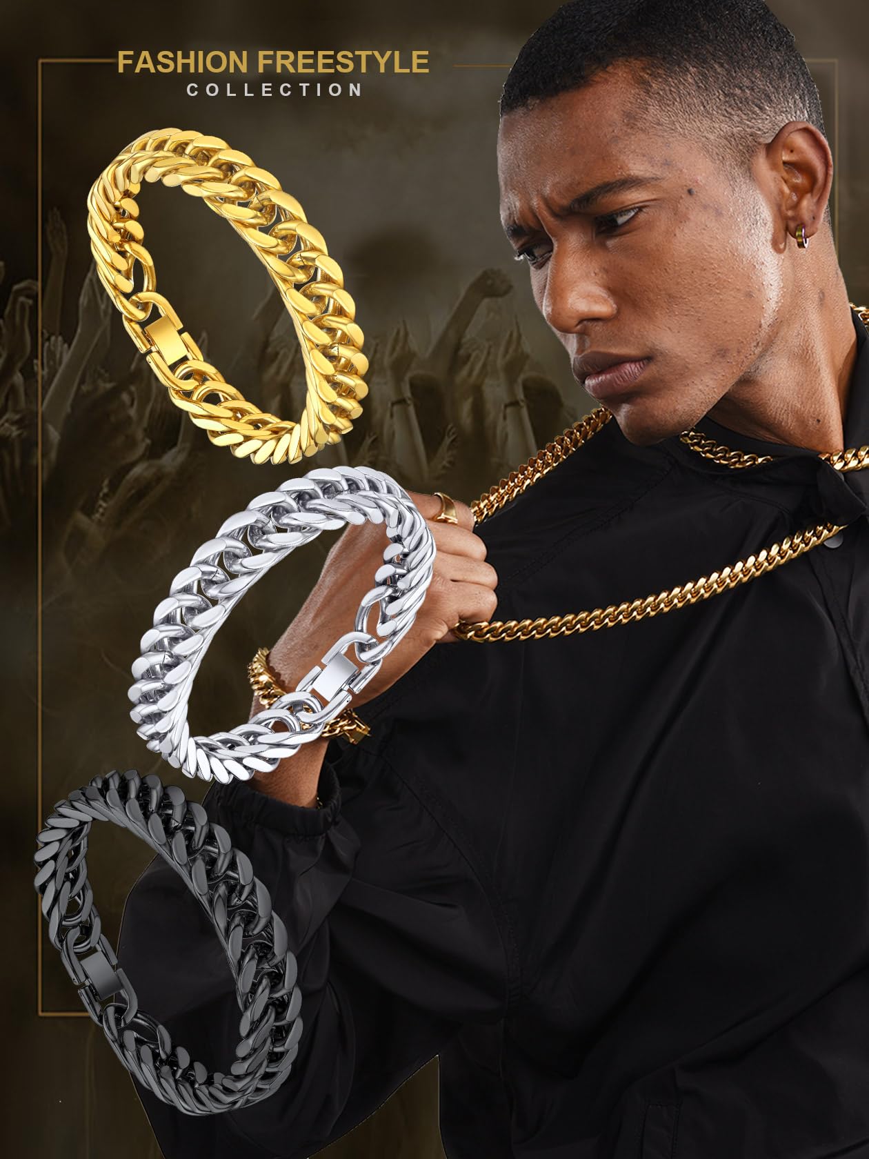 Stainless Steel Curb Chain Bracelet for Men 12mm 21cm Curb Bracelet Man Bangle Xmas Gift