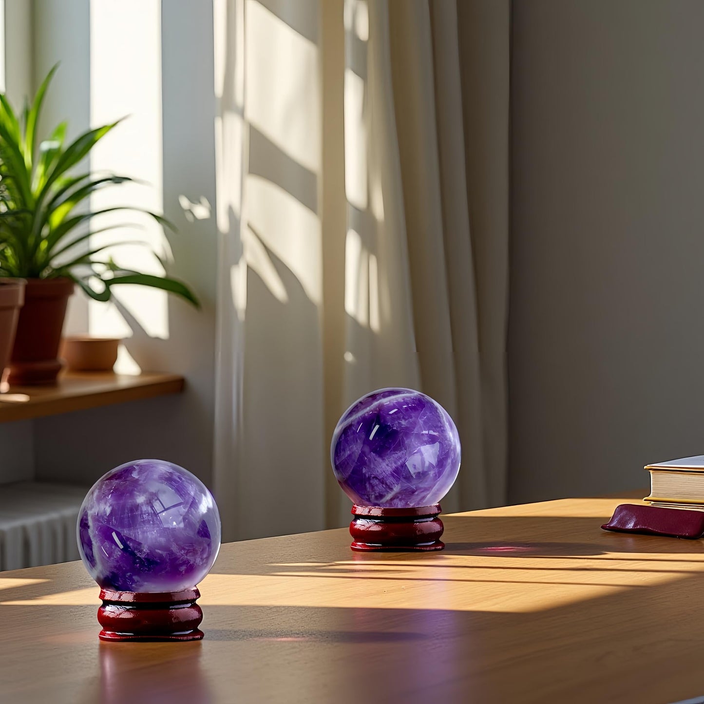 DUKIZA Natural Amethyst Ball 5PC Real Crystal Ball Crystal Decor Sphere for Healing Amethyst Ball Crystal Ball with Stand Real Crystal Sphere for Decor and Divination
