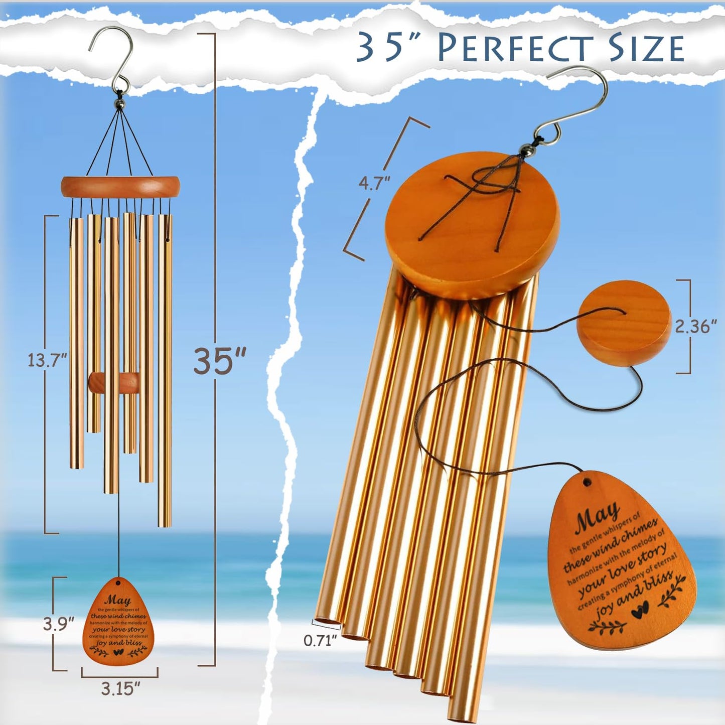 39th 35" Wind Chimes Anniversary Wedding Gifts for Couple, Unique Parents Wedding Anniversary Decorations, Personalized Cool Engagement Gifts