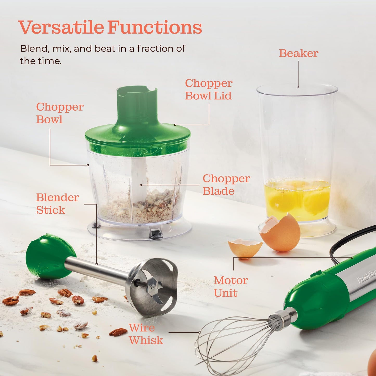 Powerful Immersion Blender, Electric Hand Blender 500 Watt with Turbo Mode, Detachable Base. Handheld Kitchen Gadget Blender Stick for Soup, Smoothie, Puree, Baby Food, 304 Stainless Steel Blades