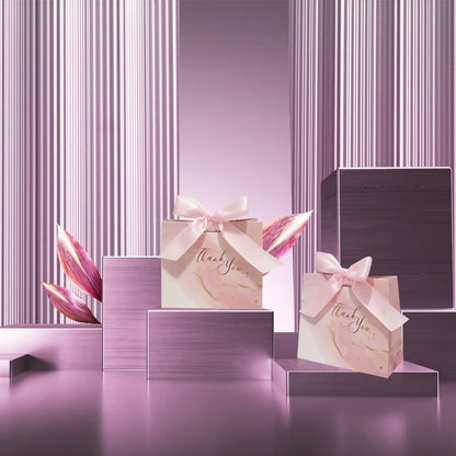 DECHISY 30Pack Small Thank You Gift Bags,Marble Pattern Party Favor Pink Bags with Pink Bow Ribbon,4.5x1.8x3.9Inches,Paper Bags for Birthday Wedding Bridesmaid Holiday Valentines Day (Pink)