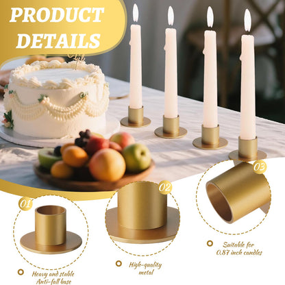 kehail Metal Taper Candle Holders Set - 2"×1" Elegant Candlestick Centerpieces for Table Decor, Wedding, Anniversary, Dinner Party (6, Gold)