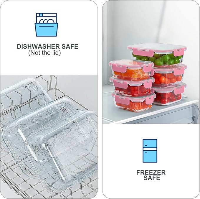 KOMUEE 10 Pack Glass Food Storage Containers, Meal Prep Containers