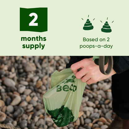 Beco Dog Poop Bags Rolls - Strong & Large - 120 Bags (8 Rolls of 15) Mint Scented, Dispenser Compatible for Dog Waste