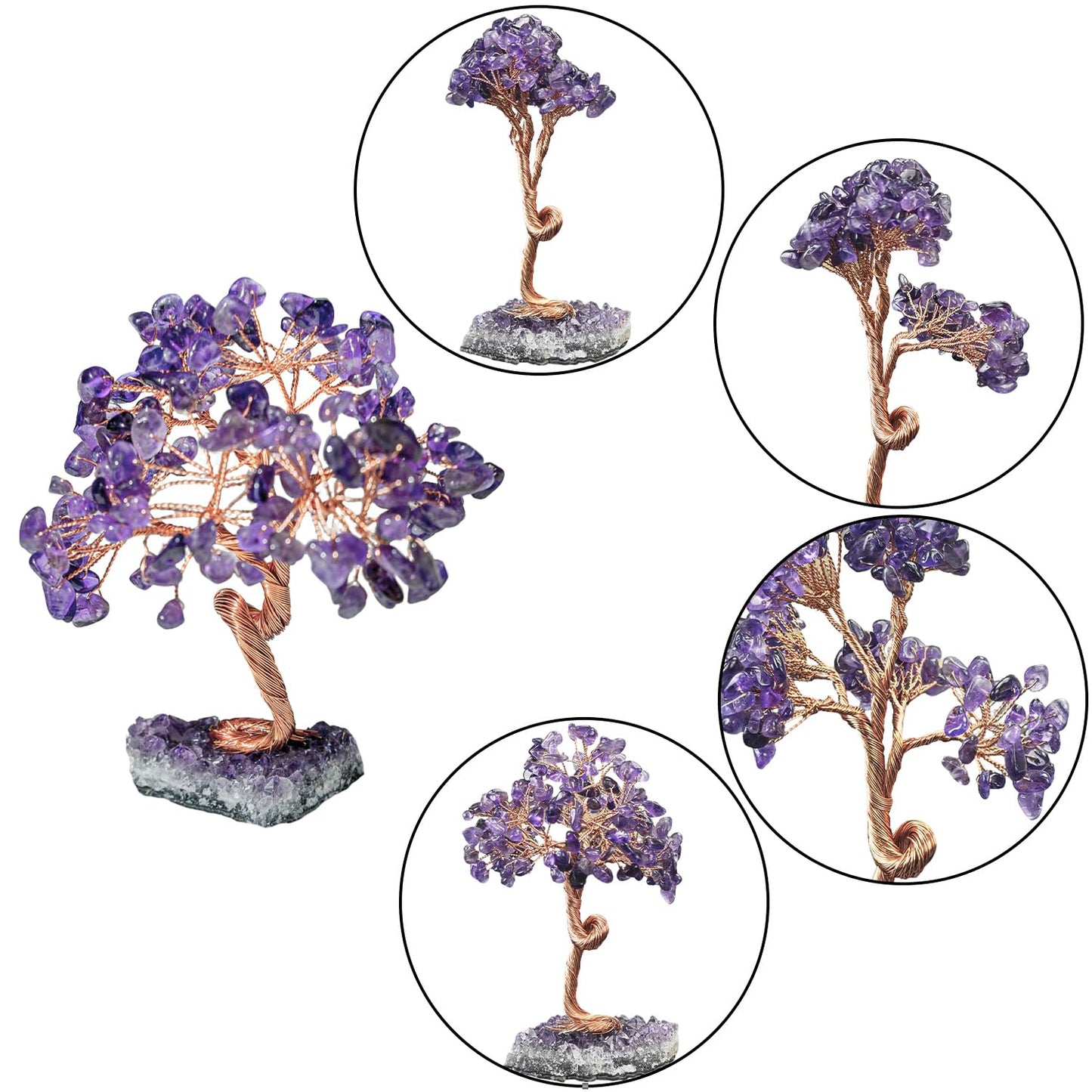 Natural Crystal Tree with Amethyst Cluster Base Tree of Life Home Decor for Shelf Bedroom Birthday Gifts Sister Gift Cute Home Office Decor Purple Crystal Crafts Housewarming Present