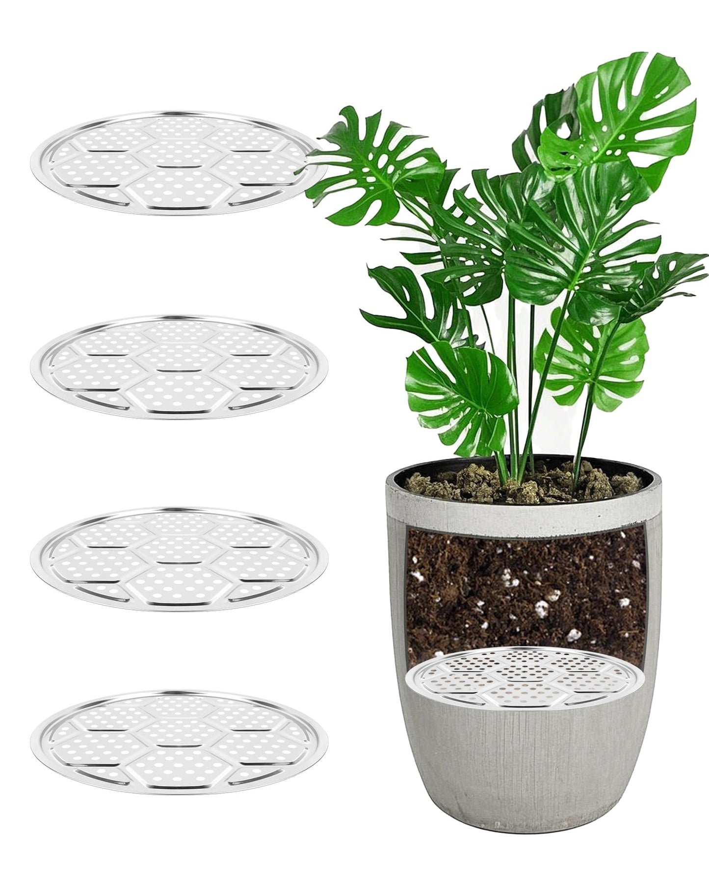 KOROI 4 Packs Planter Insert for Large Pots,Plant Pot Insert 13" Stainless Steel Durable Flower Pot Filler & Plant Riser with Drainage Holes to Elevate Plants to Reduce Soil Usage(13 inches*4 Packs)