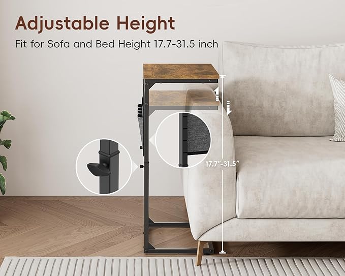 Vagusicc C-Shaped End Table Set of 2, Adjustable Height Side Table
