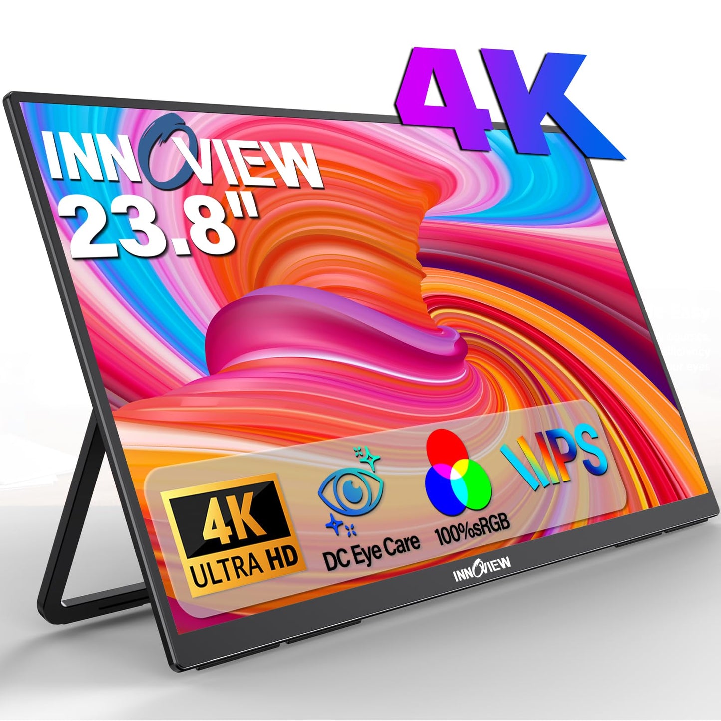 InnoView 23.8" Large Portable Monitor, FHD 144HZ 100% SRGB IPS USB-C HDMI Work Home Gaming Second Monitor 1080P W/180°Adjustable Stand for Laptop, MacBook, Phones