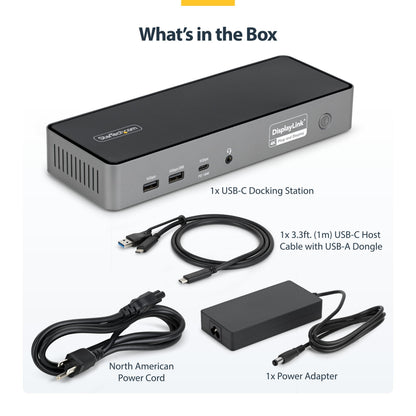 StarTech Triple Monitor USB-C Docking Station, 4K 60Hz DisplayLink Dock for MacBook M1 M2 M3 M4 & Windows, 2.5GbE, 2X HDMI & 2X DP, 140W Laptop Charging, USB-C DP Alt Mode - TAA