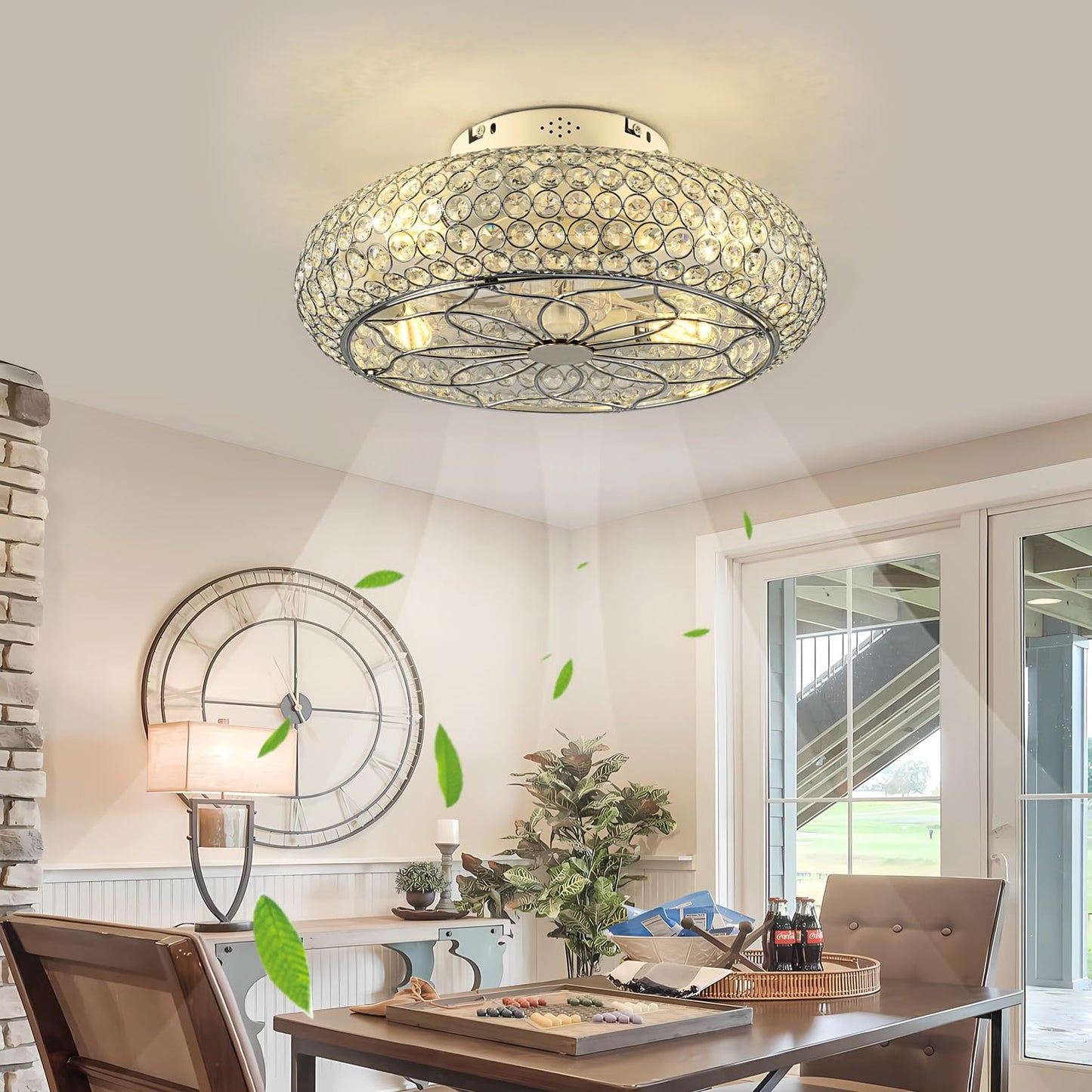 XUDOM Caged Crystal Ceiling Fans with Lights and Remote,20" Flush Mount Low Profile Ceiling Fan with Light,6 Speed Enclosed Ceiling Fan with Reversible Motor for Bedroom Kitchen Living Room