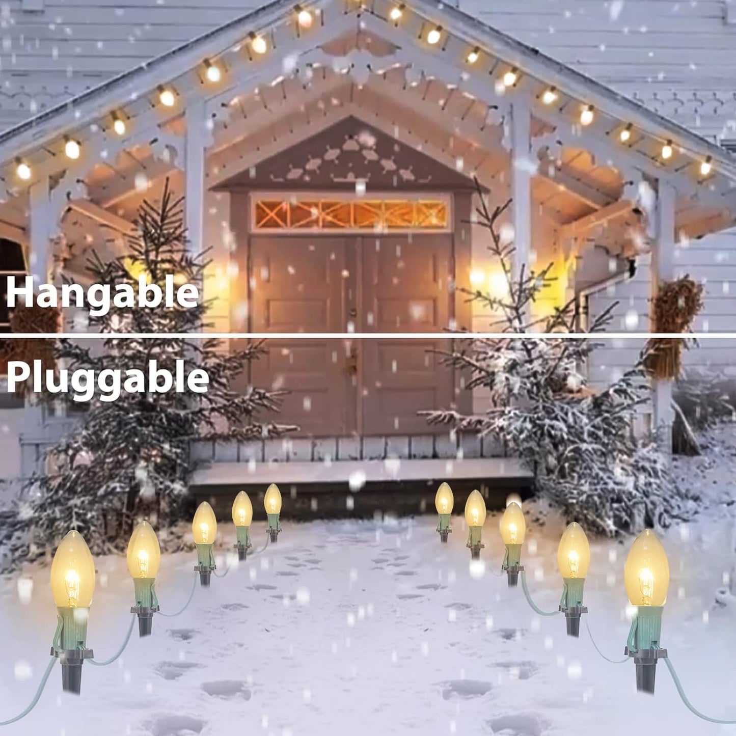 GOOTHY Christmas Pathway Lights Outdoor, 38Ft Outdoor Xmas Decorations String Lights with 25 C9 Warm White Christmas Pathway Stakes Lights for Walkway Yard Lawn Sidewalk Driveway Garden