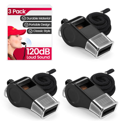 SPORTIC Whistle，3 Pack Durable Plastic Whistles with Lanyards – Loud Crisp Sound for Coaches, Referees, Training, Emergencies, and Outdoor Activities