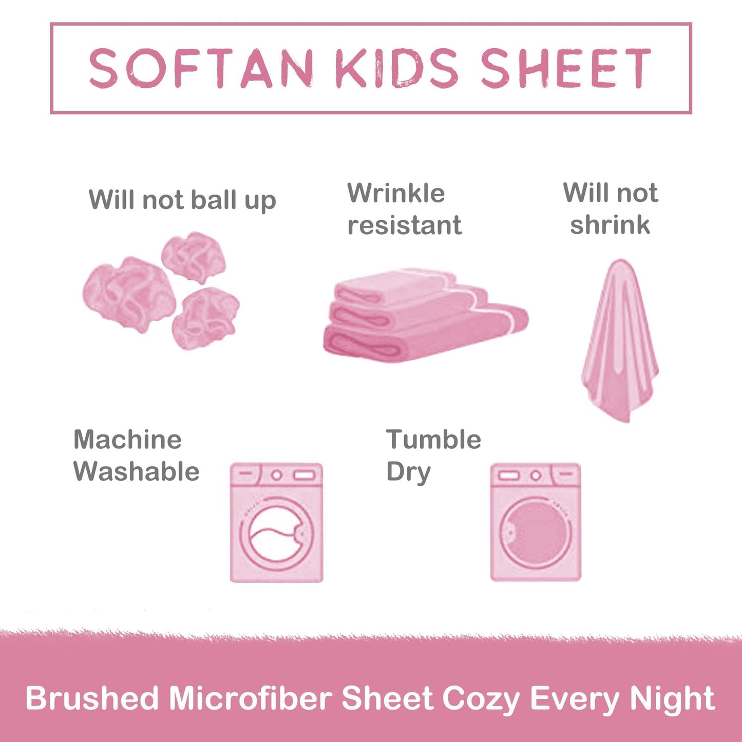 Softan Kids Bed Sheet Set, 4-Piece Full Size Sheets, Microfiber Fitted Sheet with 15 Inches Deep Pocket and Corner Straps, Breathable & Silky Soft Purple Love Rainbow Pattern Sheet and Pillowcase Sets