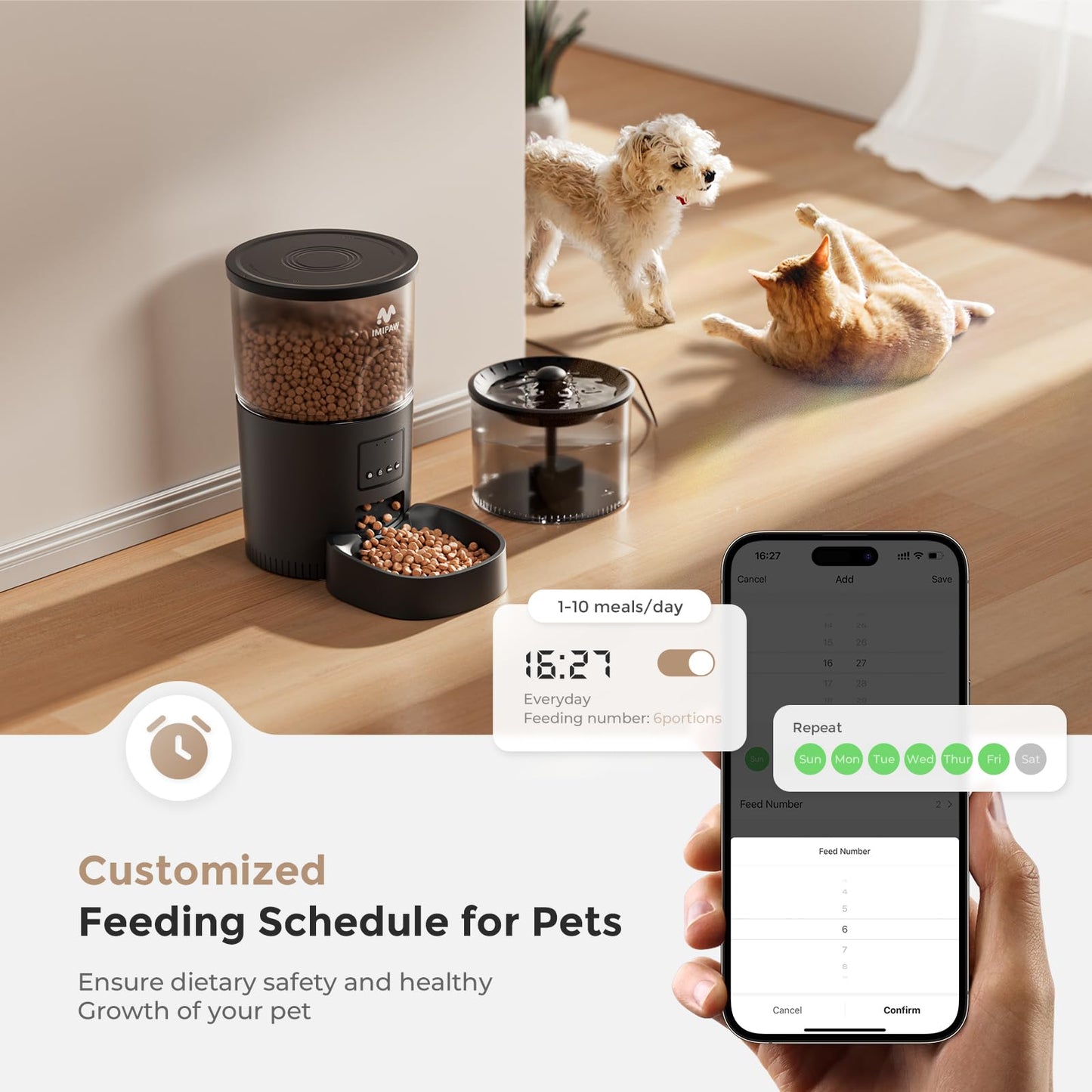 IMIPAW Automatic Cat Feeder WiFi and Water Dispenser, Timed Dry Food Dispenser APP Remote Control, Programmable Portions, Cat Fountains for Drinking with Filter, Small Pets (Combo 3L)