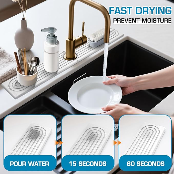 White 23.6" Rectangle Diatomite Stone Faucet Mat