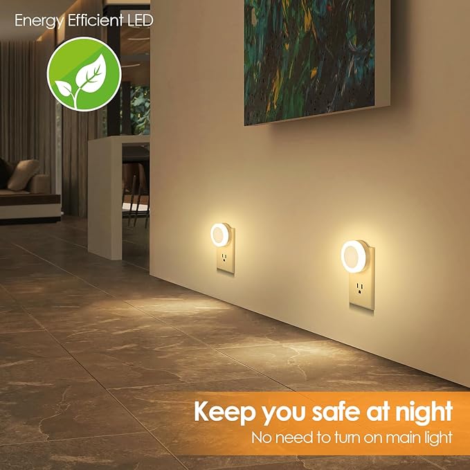 FOLKSMATE LED Night Lights Plug in, 2-Pack Dimmable Nightlight Plug Into Wall with Light Sensor, Soft White Adjustable for Adults, Bedroom, Bathroom, Livingroom