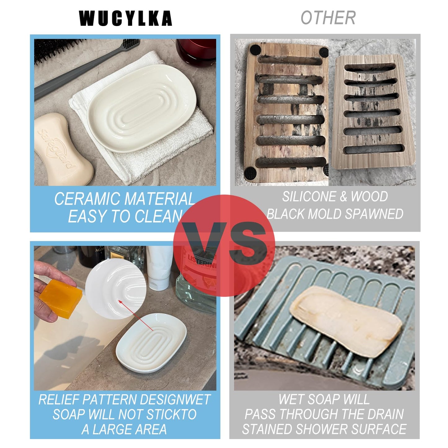 Ceramic Marble Pattern Soap Dish, Textured Raised Soap Saver Tray for Shower Bathroom Kitchen Sink Vanity, Easy to Clean Multi-Use Holder for Bar Soap Jewelry Rings Keys, White (2 Pack)