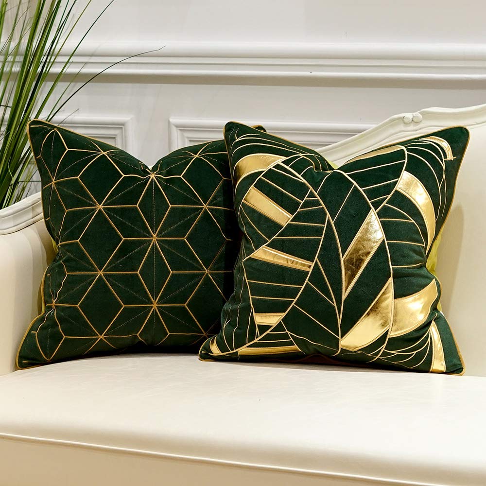 Avigers 18 x 18 Inches Green Gold Plaid Cushion Case Luxury European Throw Pillow Cover Decorative Pillow for Couch Living Room Bedroom Car