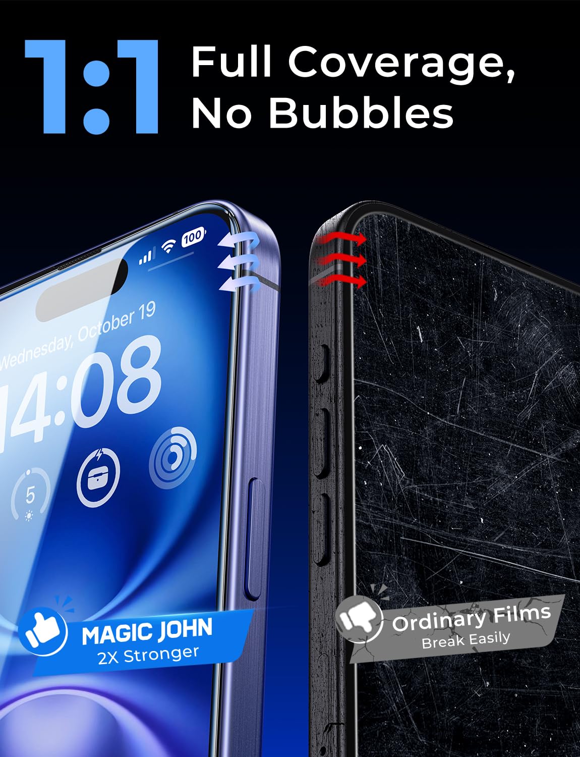 MAGIC JOHN 2 Pack for iPhone 16 6.1 inch Tempered Glass Screen Protector (Not Pro), Auto Dust-Elimination, Bubble Free, Easy Installation, HD Clear