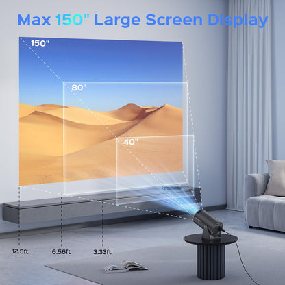 Mini Projector With WiFi and Bluetooth, 180 Rotatable Portable, 150" Smart With Android TV 11, 1080P Support Decoding Projectors 4K, 2.4G/5G WiFi6, Auto Keystone for Home Outdoor Proyector, Iron Grey