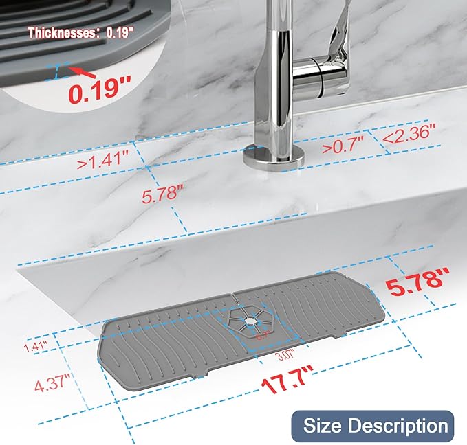 Sink Drain Mat Behind Faucet, Faucet Guard Draining Mat, 90° Foldable Tap