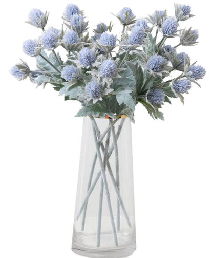TBUY ROSE 3 Pack Artificial Thistle Flowers Eryngiums Faux Plants Floral Tree Picks Christmas Greenery Picks and Sprays for Garden Wedding Prom Party Bouquet Floral Arrangement (Blue)