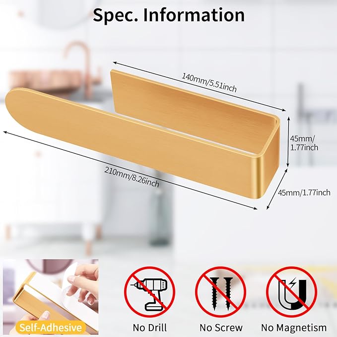 Self Adhesive Hand Towel Holder Rose Gold, 8 Inch Towel Holder