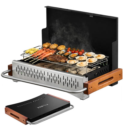 Portable Charcoal Grill and Pots & Pans Cookware Bundle - Compact Outdoor Cooking Set for Camping, Picnics, and Tailgating