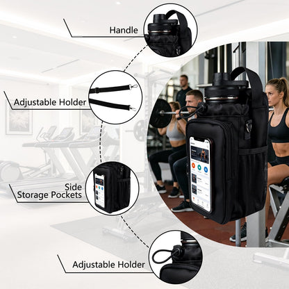 JACZZO Magnetic Gym Bag, Water Bottle Holder,Hands-Free Phone Mount,Gym Gifts for Women and Men (Black)