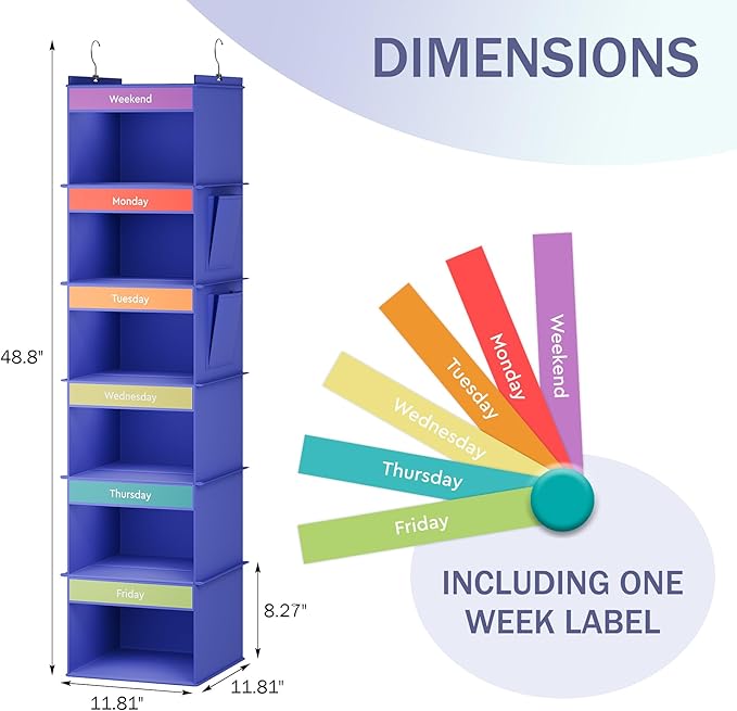 YOUDENOVA 6-Shelf Weekly Hanging Closet Organizer, Weekly Clothes Organizers