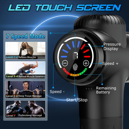 TOLOCO Massage Gun Deep Tissue, Percussion Massage Gun with 10 Replacement Heads, Super Quiet Portable Electric Massager for Athletes, Relax, Black