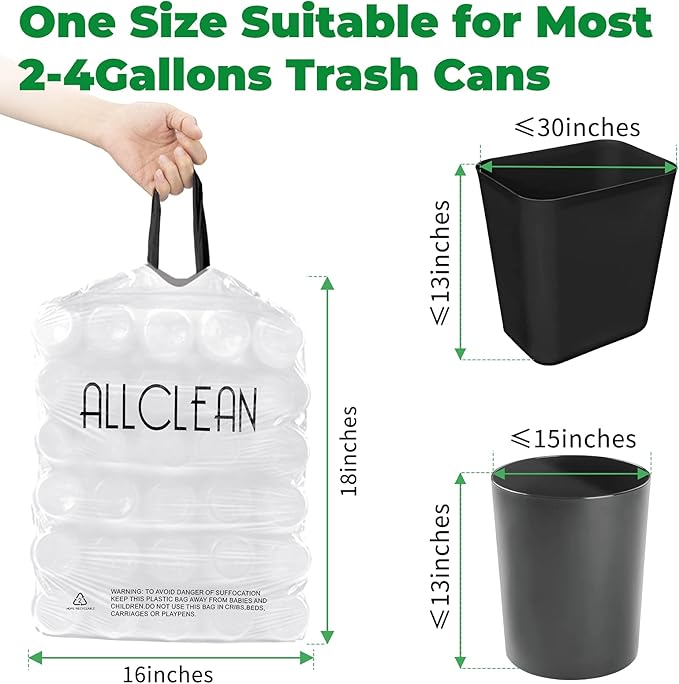 ALLCLEAN Small Trash Bags 4 Gallon