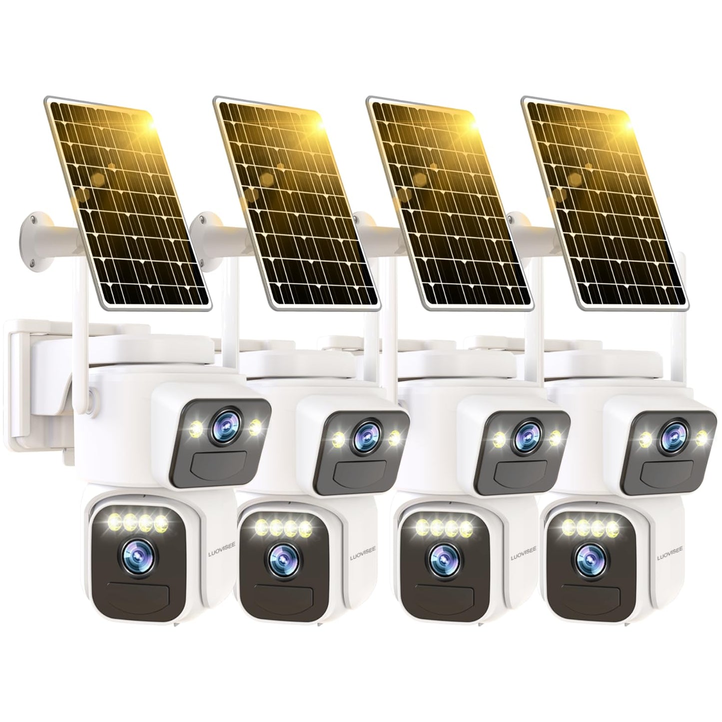Luovisee Dual Lens Outside Cameras for Home Security Cameras 4 Pack,2.4G & 5G WiFi,Solar Battery Powered Camera with AI Motion Siren,SD/Free Cloud Storage,No Monthly Fee,Color Night Vision,Waterproof