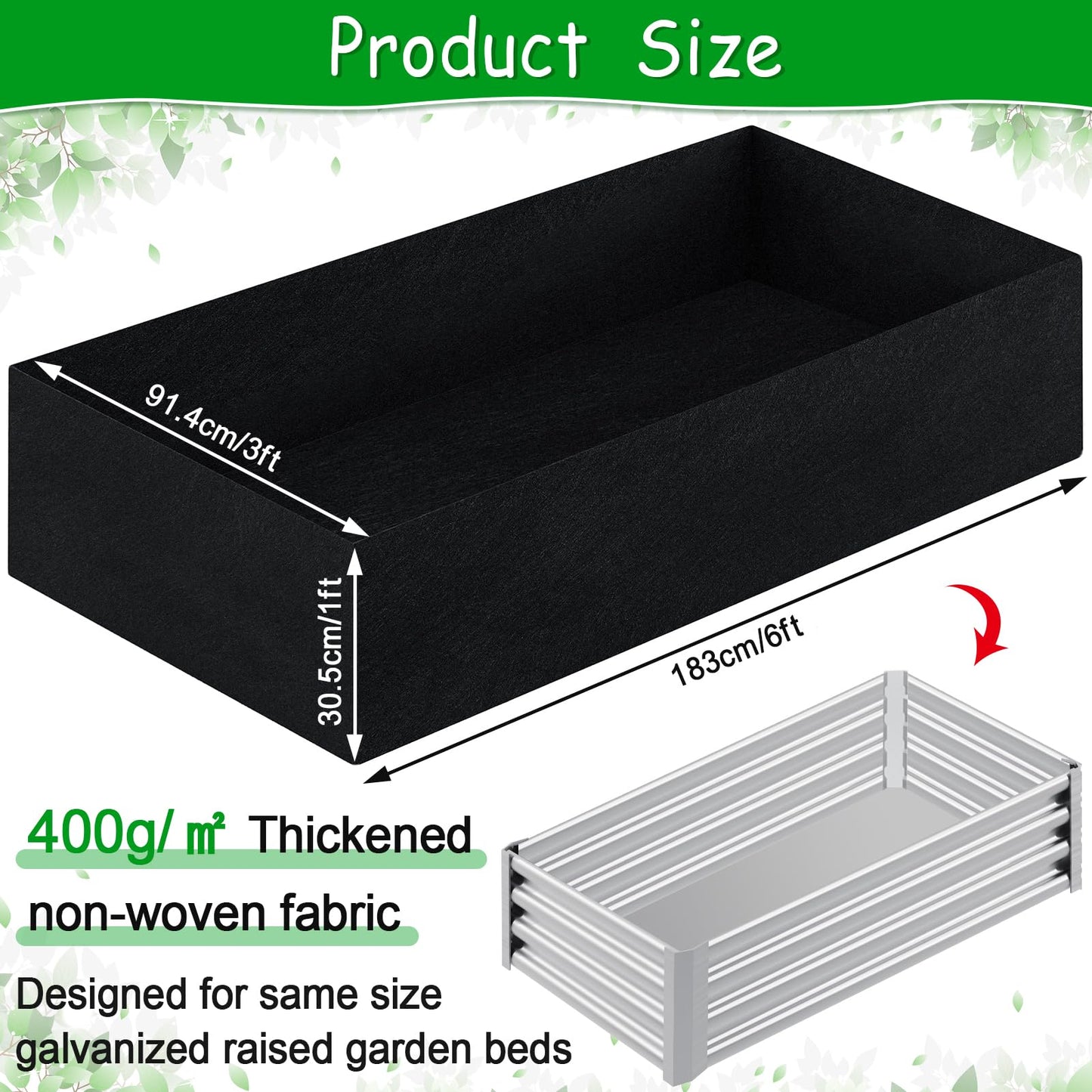 Niuyhe 2mm Thick Fabric Garden Grow Bed Bags, 6x3x1 Feet Liners Designed for Outdoor Metal Raised Garden Beds, 128 Gallon Capacity Large Garden Bed Liner Vegetable Growing Boxes
