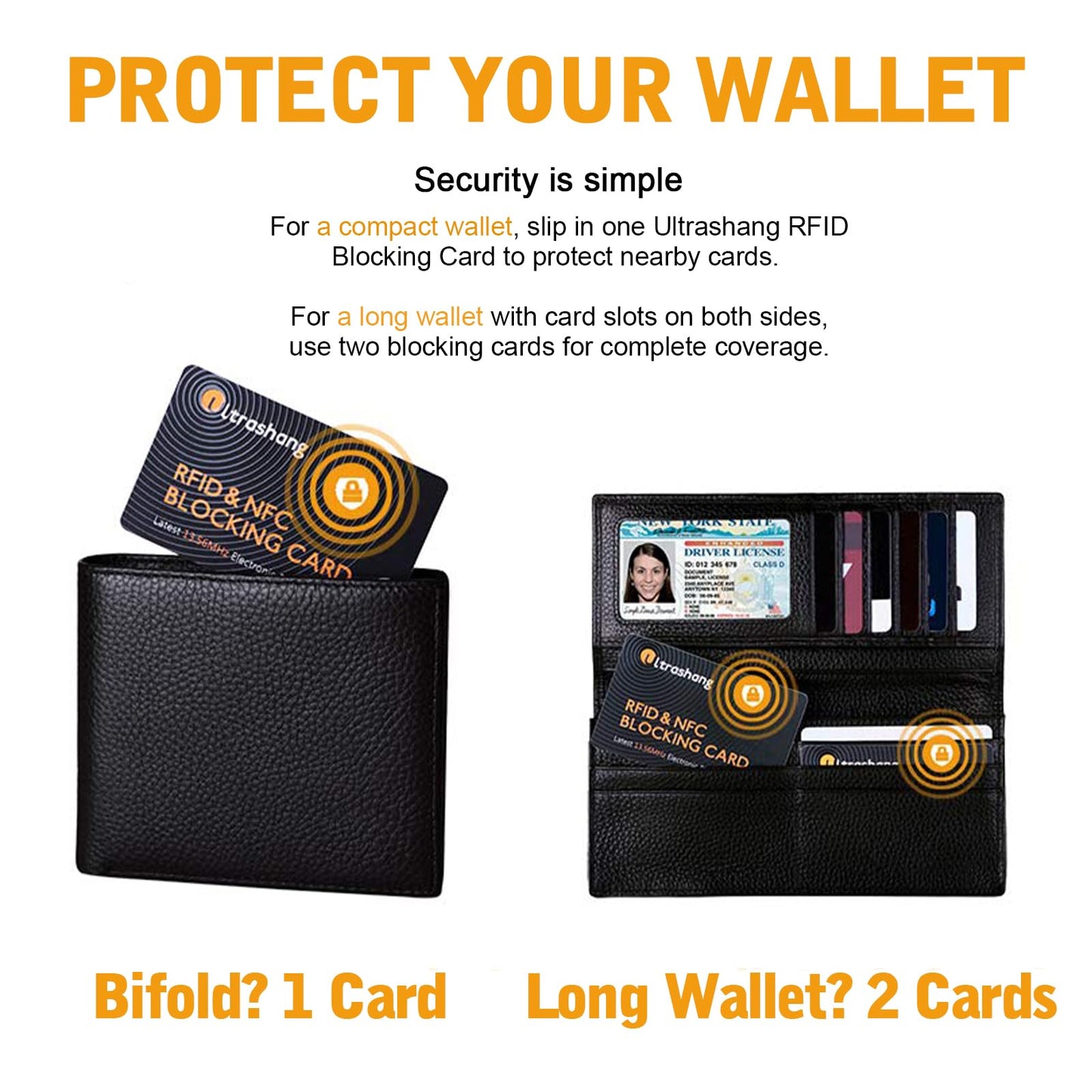 Ultrashang 2Pcs RFID Blocking Card, Fuss-free Protection for Entire Wallet Shield, Credit Card Protector NFC Bank Debit Blocker, Identity Theft Prevention for Passport Travel Security (Ver. 2.0)