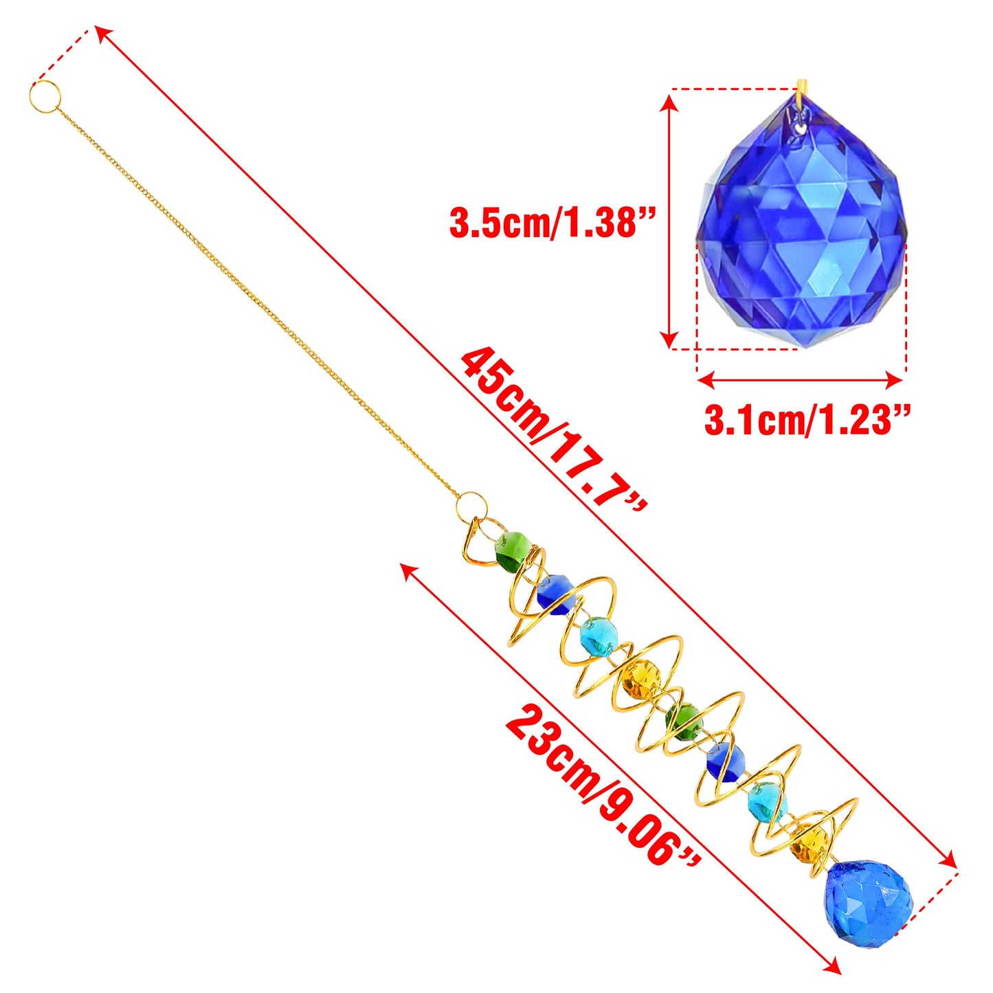 5 Pcs Wind Spinner Tail Gazing Ball Spiral 9'' for Indoor Outdoor Hanging Decor, Rainbow Maker Crystal Chime Sun Catcher w Seven Chakra Beads and Hook Decorative for Window Home Garden Birthday Gift