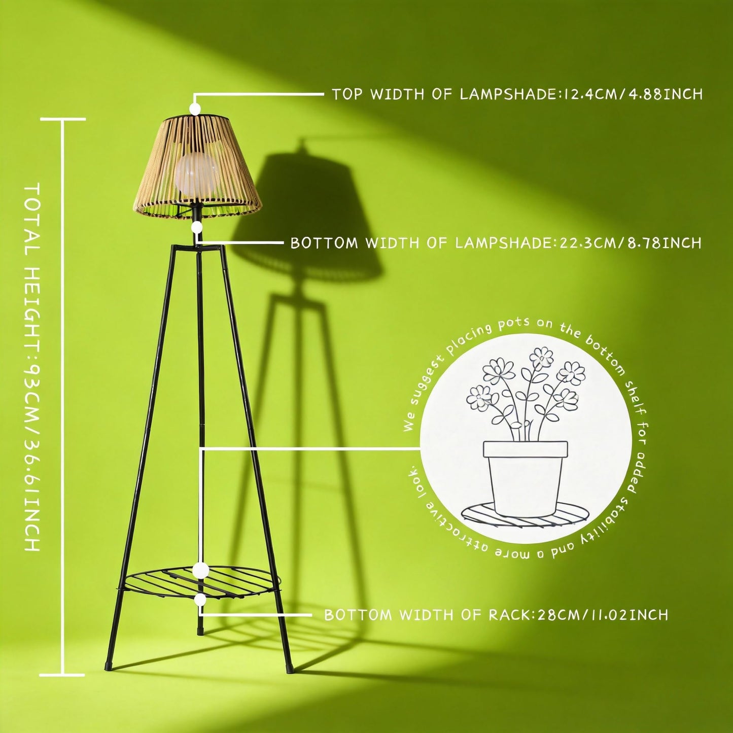 DJGIFI 2 Pack Outdoor Solar Floor Lamp, 36'' Solar Lights Outdoor Waterproof with Plant Stand, Dusk to Dawn, Warm Yellow Light, Black Metal Stand for Deck Porch Patio Garden Decor