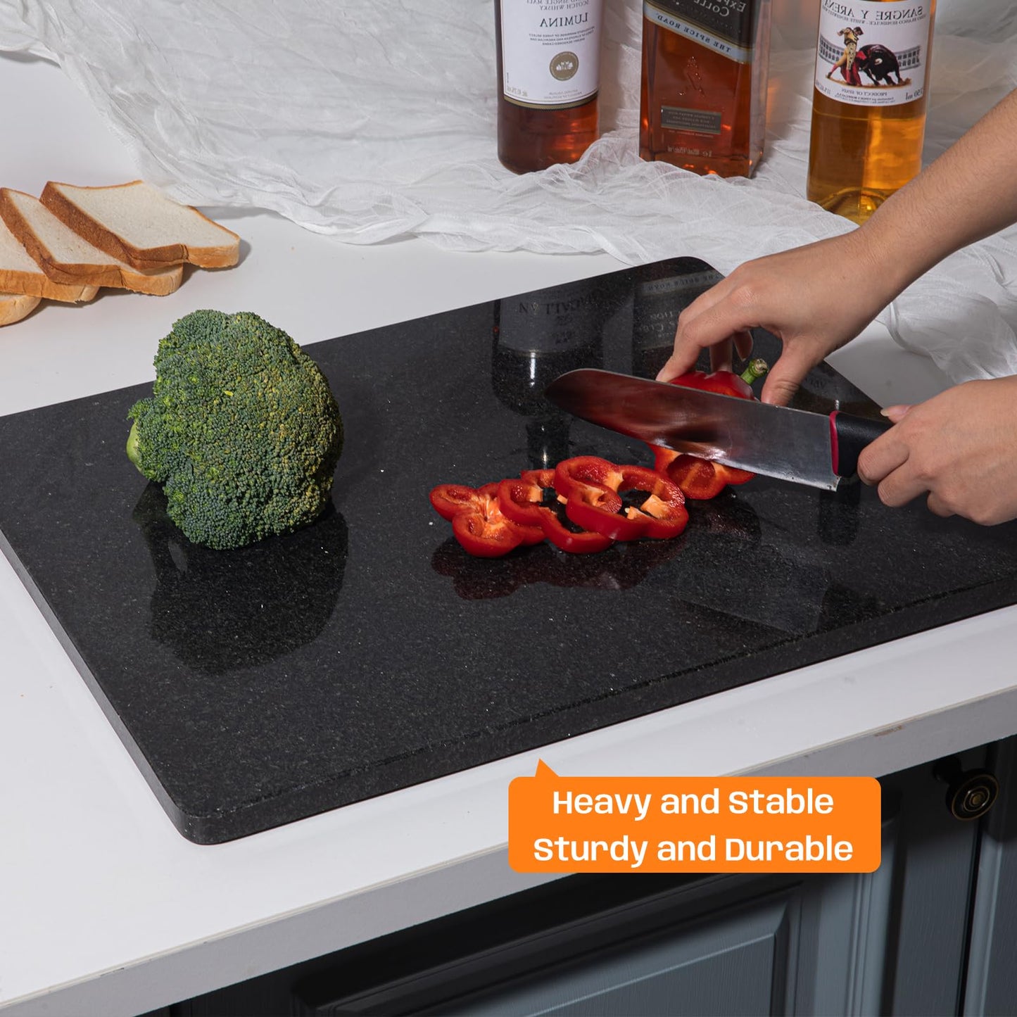 Adolif Black Granite Marble Cutting Board for Kitchen, 16x20 Large Inch Marble Slab Pastry Board With Non-Slip Feet for Baking, Cheese, Charcuterie, Chocolate – Serving Tray Gift